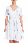 Lush Capri White and Blue Print Tie-Sleeve Mini Dress