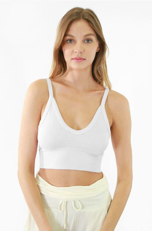 NIKIBIKI White Ribbed V-Neck Crop Top