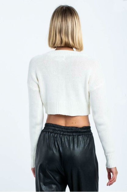 Melanie White Knit Button-Up Cropped Cardigan