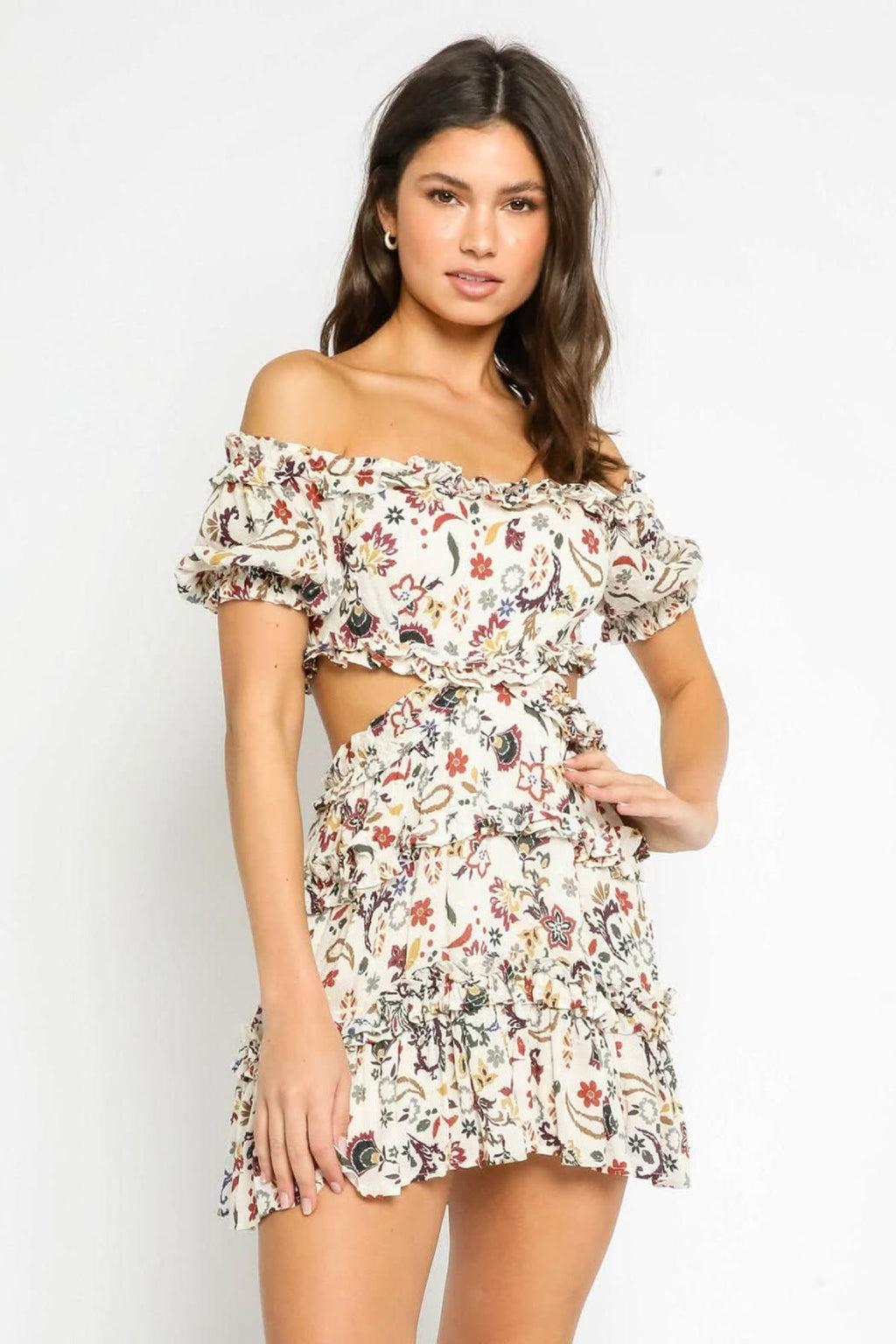 Maya Ivory Floral Off-the-Shoulder Mini Dress