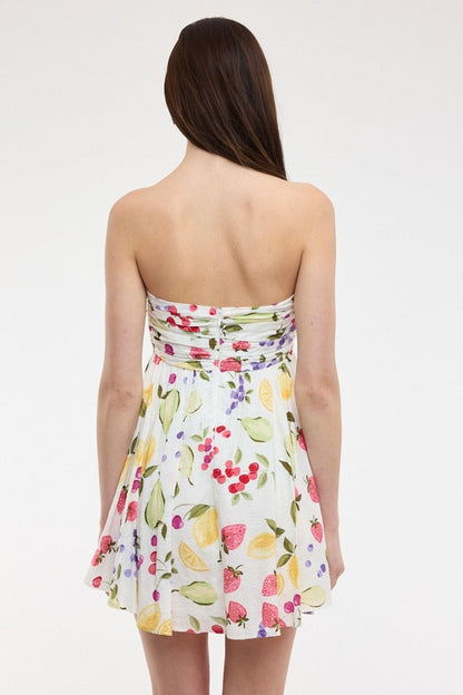 Colette White Fruit Print Strapless Babydoll Dress