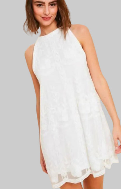 Donna White Lace Halter Swing Dress