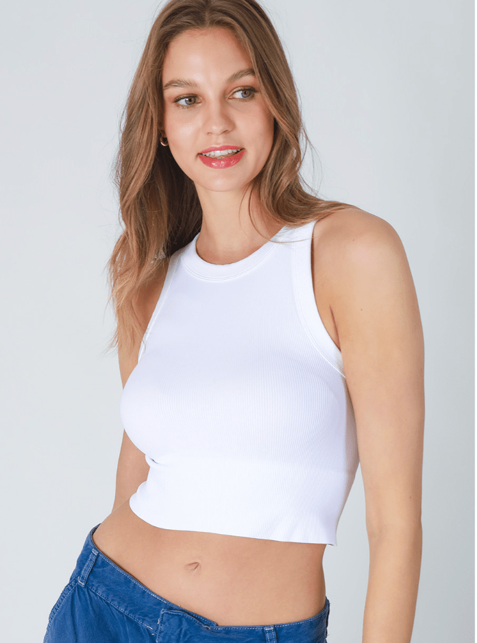 NIKIBIKI White Ribbed High Neck Tank Top