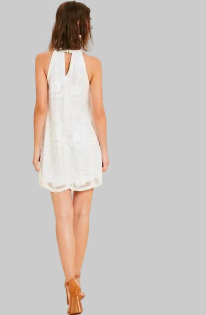Donna White Lace Halter Swing Dress
