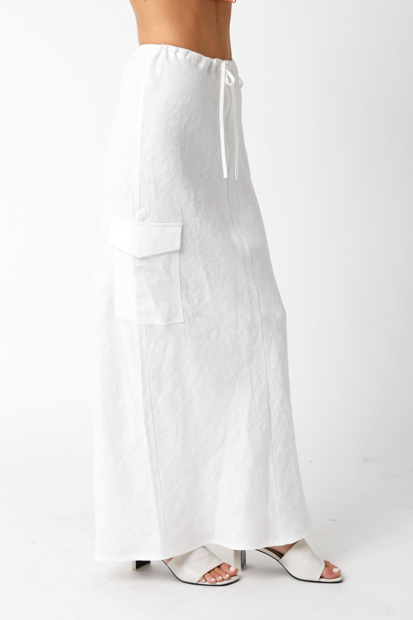 Kaia White Linen Cargo Maxi Skirt