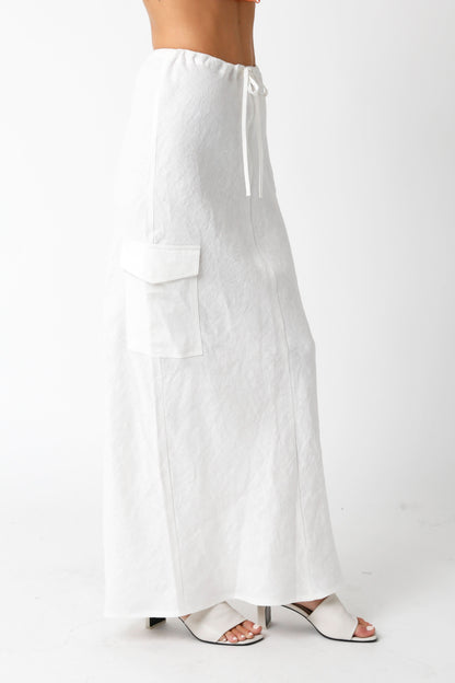 Kaia White Linen Cargo Maxi Skirt
