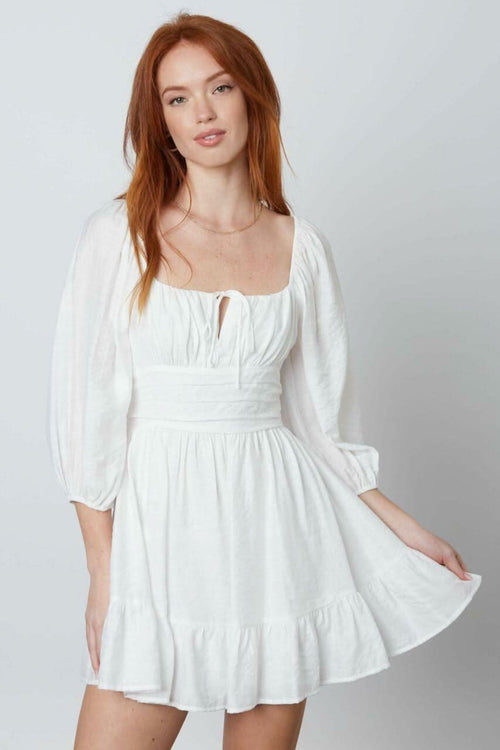 Enchanting White Three-Quarter Sleeve Mini Dress