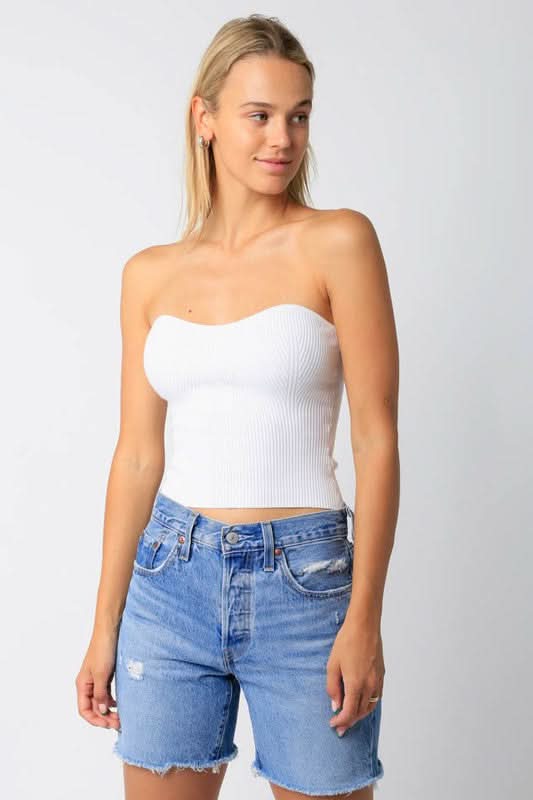 Leah White Ribbed Tube Top