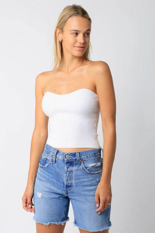 Leah White Ribbed Tube Top