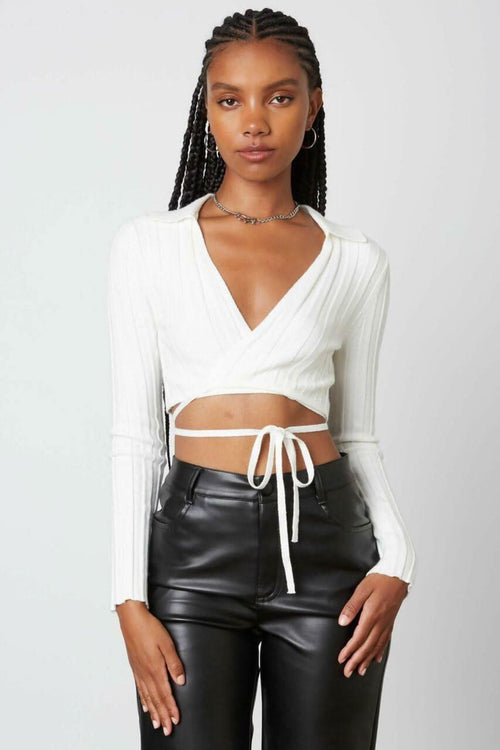 Don't Overthink It White Wrap Crop Top