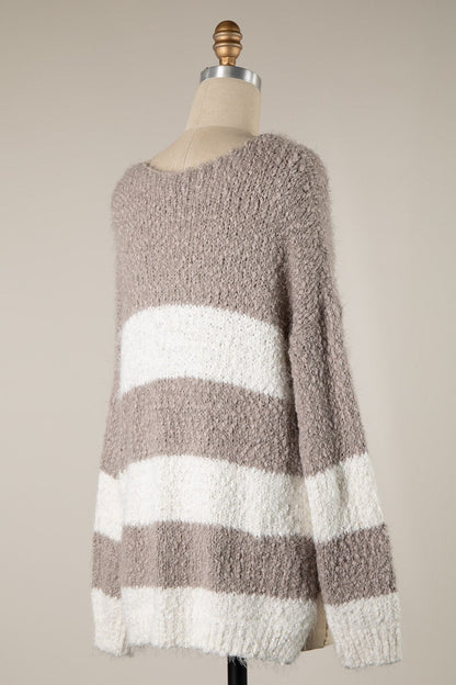 Gwyneth Mocha Striped V Neck Pullover
