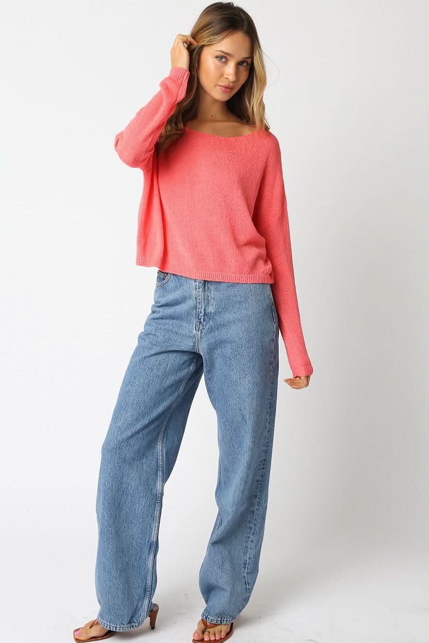 Micah Coral Cropped Knit Sweater