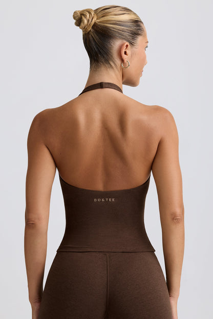 Halterneck Open-Back Tank Top in Pecan Marl