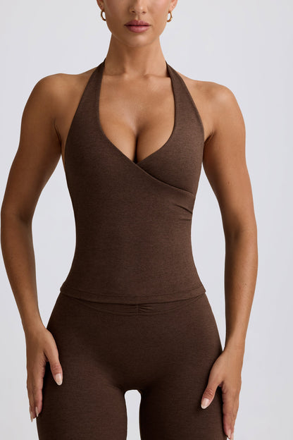 Halterneck Open-Back Tank Top in Pecan Marl