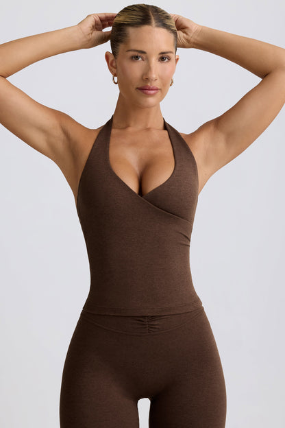 Halterneck Open-Back Tank Top in Pecan Marl