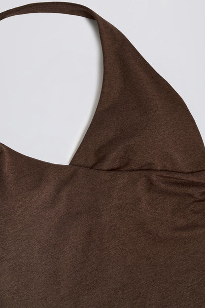 Halterneck Open-Back Tank Top in Pecan Marl
