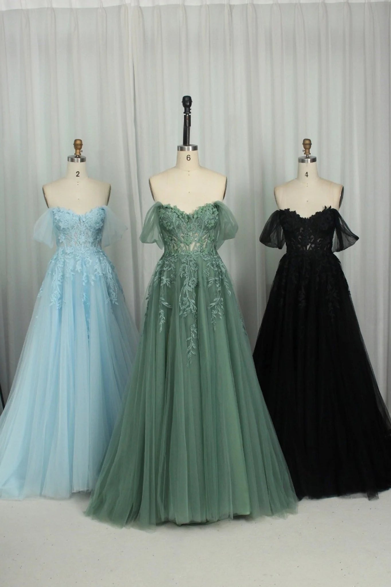 Green Floral Embroidery Strapless A-line Formal Dress